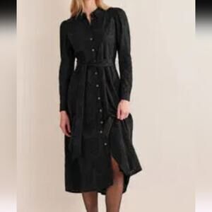 BODEN Women's Broderie Midi Shirt Dress in Black Long Sleeve. Size 2P